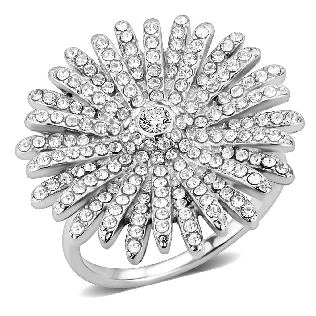 High polished (no plating) Stainless Steel Ring with AAA Grade CZ  in Clear