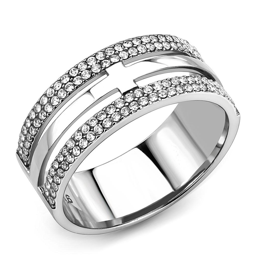 High polished (no plating) Stainless Steel Ring with AAA Grade CZ  in Clear