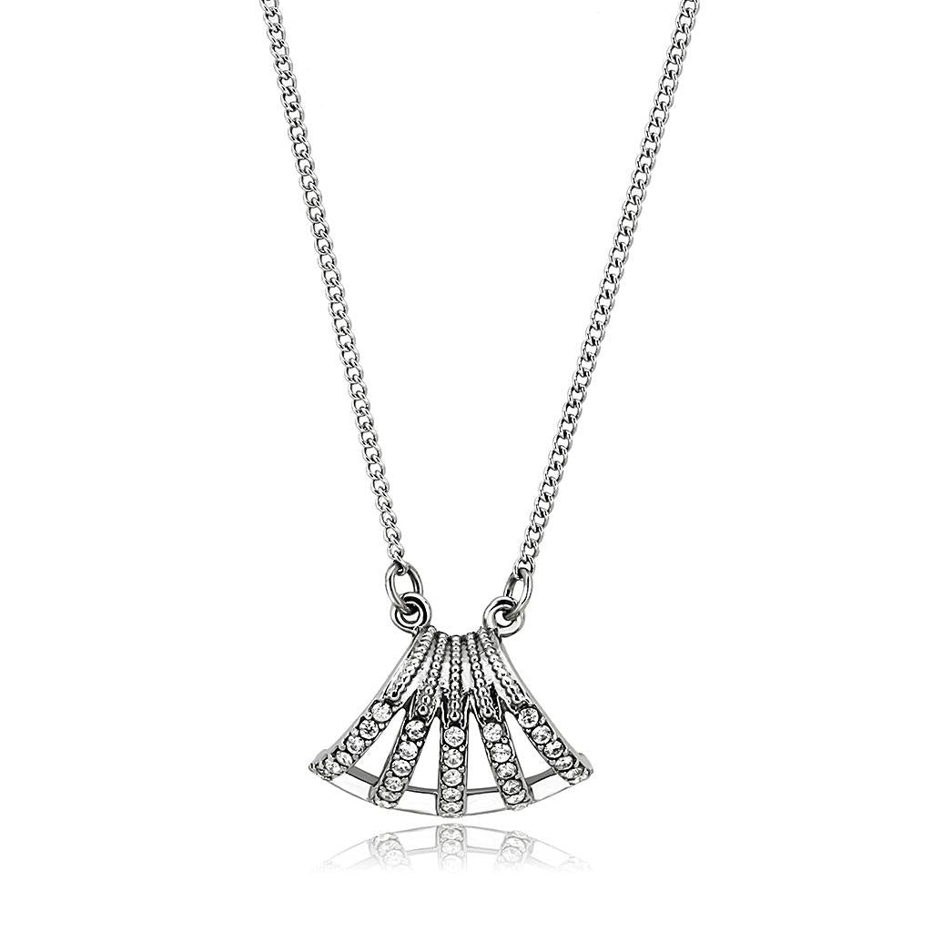 High polished (no plating) Stainless Steel Chain Pendant with AAA Grade CZ  in Clear