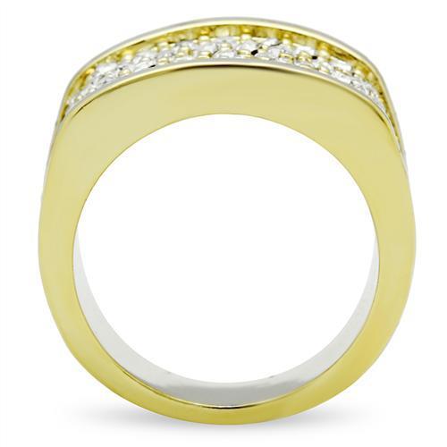 IP Gold(Ion Plating) Brass Ring with Top Grade Crystal  in Clear