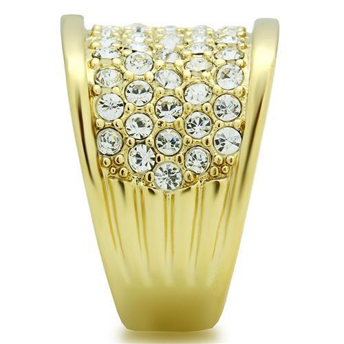 IP Gold(Ion Plating) Brass Ring with Top Grade Crystal  in Clear
