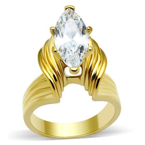 IP Gold(Ion Plating) Brass Ring with AAA Grade CZ  in Clear