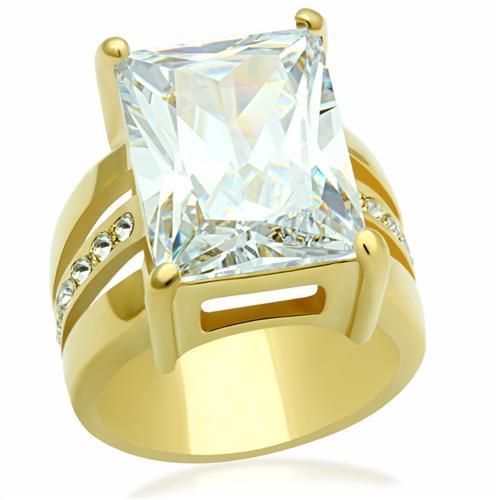 IP Gold(Ion Plating) Brass Ring with AAA Grade CZ  in Clear