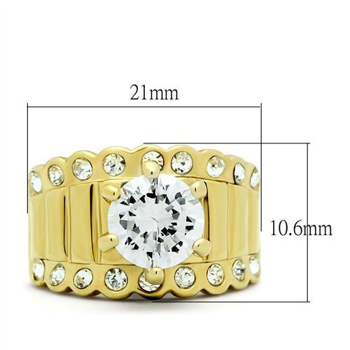 IP Gold(Ion Plating) Brass Ring with AAA Grade CZ  in Clear