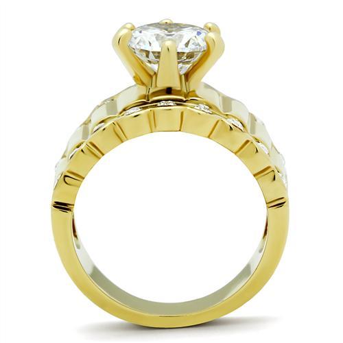 IP Gold(Ion Plating) Brass Ring with AAA Grade CZ  in Clear