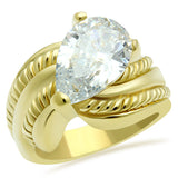 IP Gold(Ion Plating) Brass Ring with AAA Grade CZ  in Clear