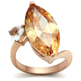 IP Rose Gold(Ion Plating) Brass Ring with AAA Grade CZ  in Champagne