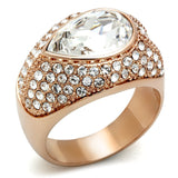 IP Rose Gold(Ion Plating) Brass Ring with Top Grade Crystal  in Clear