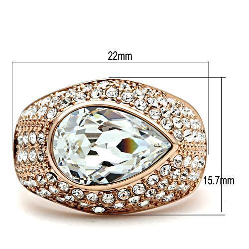 IP Rose Gold(Ion Plating) Brass Ring with Top Grade Crystal  in Clear