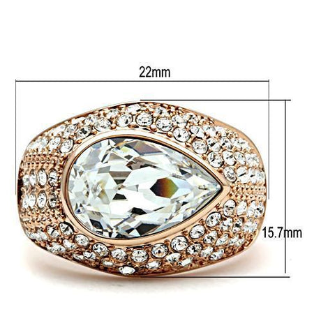 IP Rose Gold(Ion Plating) Brass Ring with Top Grade Crystal  in Clear