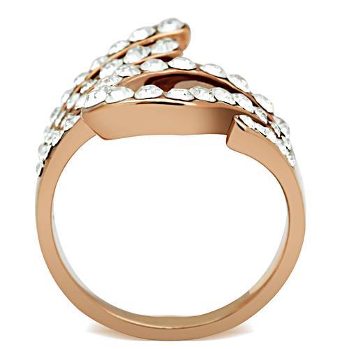 IP Rose Gold(Ion Plating) Brass Ring with Top Grade Crystal  in Clear