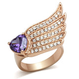IP Rose Gold(Ion Plating) Brass Ring with AAA Grade CZ  in Amethyst