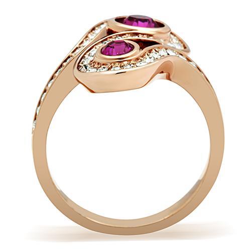 IP Rose Gold(Ion Plating) Brass Ring with Top Grade Crystal  in Fuchsia