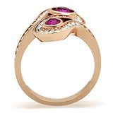 IP Rose Gold(Ion Plating) Brass Ring with Top Grade Crystal  in Fuchsia