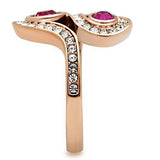 IP Rose Gold(Ion Plating) Brass Ring with Top Grade Crystal  in Fuchsia