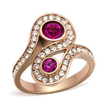 IP Rose Gold(Ion Plating) Brass Ring with Top Grade Crystal  in Fuchsia