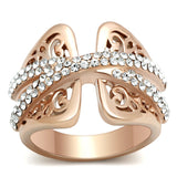 IP Rose Gold(Ion Plating) Brass Ring with Top Grade Crystal  in Clear