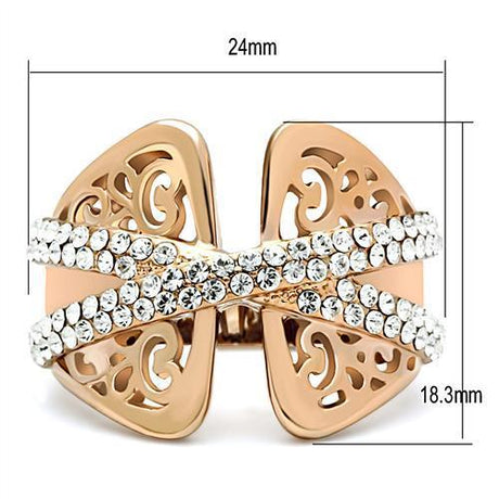 IP Rose Gold(Ion Plating) Brass Ring with Top Grade Crystal  in Clear