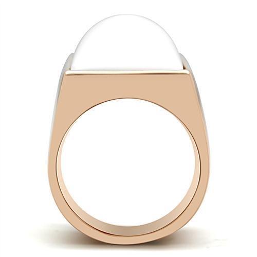 IP Rose Gold(Ion Plating) Brass Ring with Synthetic Synthetic Stone in White