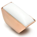 IP Rose Gold(Ion Plating) Brass Ring with Synthetic Synthetic Stone in White