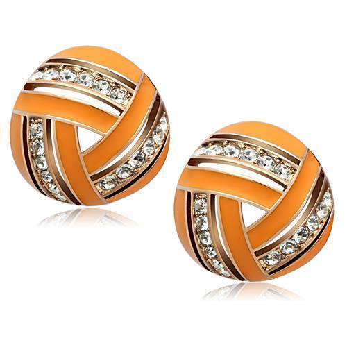 IP Rose Gold(Ion Plating) Brass Earrings with Top Grade Crystal  in Clear