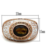 IP Rose Gold(Ion Plating) Brass Ring with Synthetic Synthetic Glass in Brown