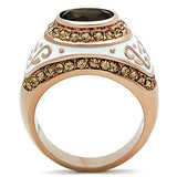 IP Rose Gold(Ion Plating) Brass Ring with Synthetic Synthetic Glass in Brown