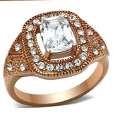 IP Rose Gold(Ion Plating) Brass Ring with AAA Grade CZ  in Clear