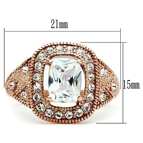 IP Rose Gold(Ion Plating) Brass Ring with AAA Grade CZ  in Clear