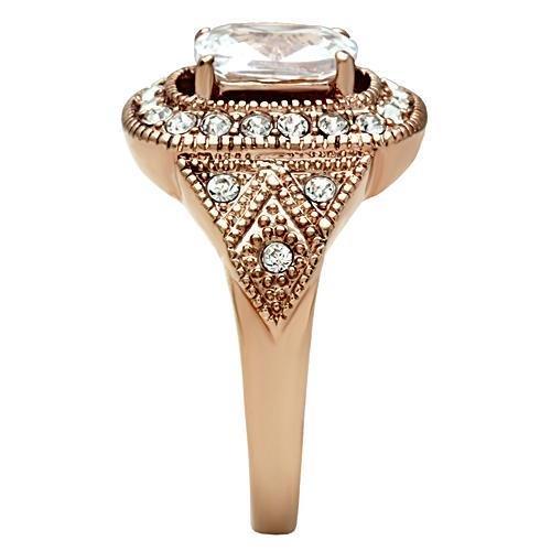 IP Rose Gold(Ion Plating) Brass Ring with AAA Grade CZ  in Clear