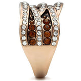 IP Rose Gold(Ion Plating) Brass Ring with Top Grade Crystal  in Smoked Quartz