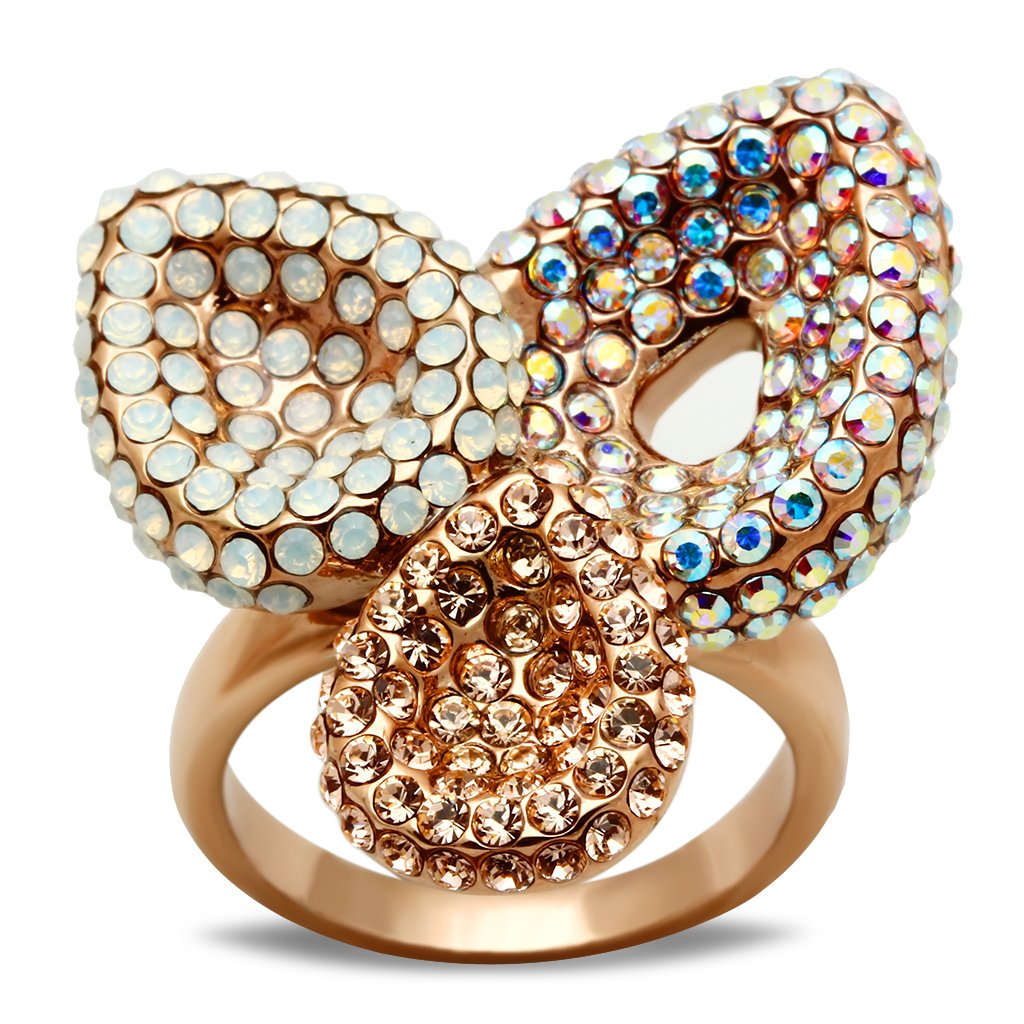 IP Rose Gold(Ion Plating) Brass Ring with Top Grade Crystal  in Multi Color
