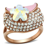 IP Rose Gold(Ion Plating) Brass Ring with Top Grade Crystal  in Clear