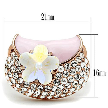 IP Rose Gold(Ion Plating) Brass Ring with Top Grade Crystal  in Clear