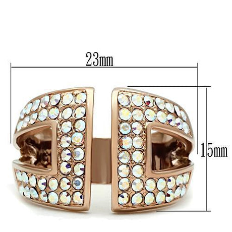 IP Rose Gold(Ion Plating) Brass Ring with Top Grade Crystal  in Aurora Borealis (Rainbow Effect)