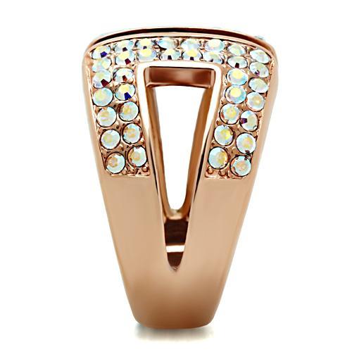 IP Rose Gold(Ion Plating) Brass Ring with Top Grade Crystal  in Aurora Borealis (Rainbow Effect)
