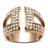 IP Rose Gold(Ion Plating) Brass Ring with Top Grade Crystal  in Aurora Borealis (Rainbow Effect)