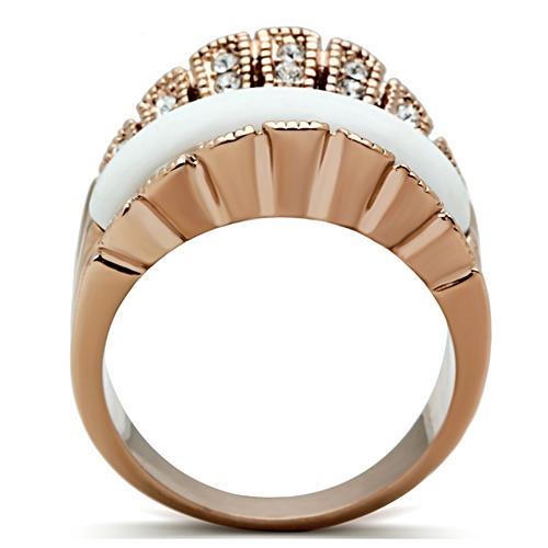 IP Rose Gold(Ion Plating) Brass Ring with Semi-Precious Agate in White