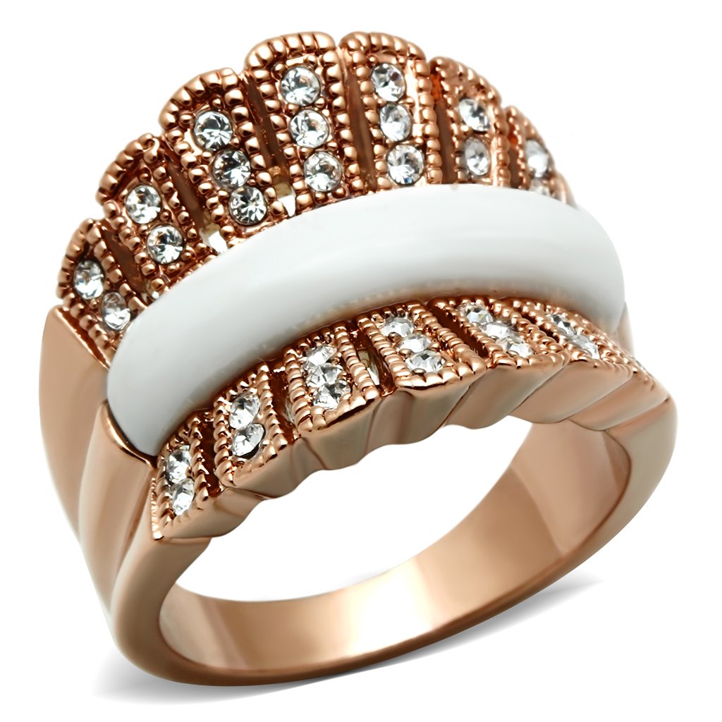 IP Rose Gold(Ion Plating) Brass Ring with Semi-Precious Agate in White