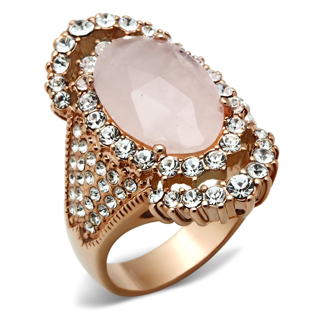 IP Rose Gold(Ion Plating) Brass Ring with Precious Stone PINK CRYSTAL in Light Rose