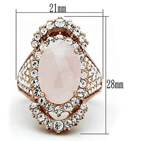 IP Rose Gold(Ion Plating) Brass Ring with Precious Stone PINK CRYSTAL in Light Rose
