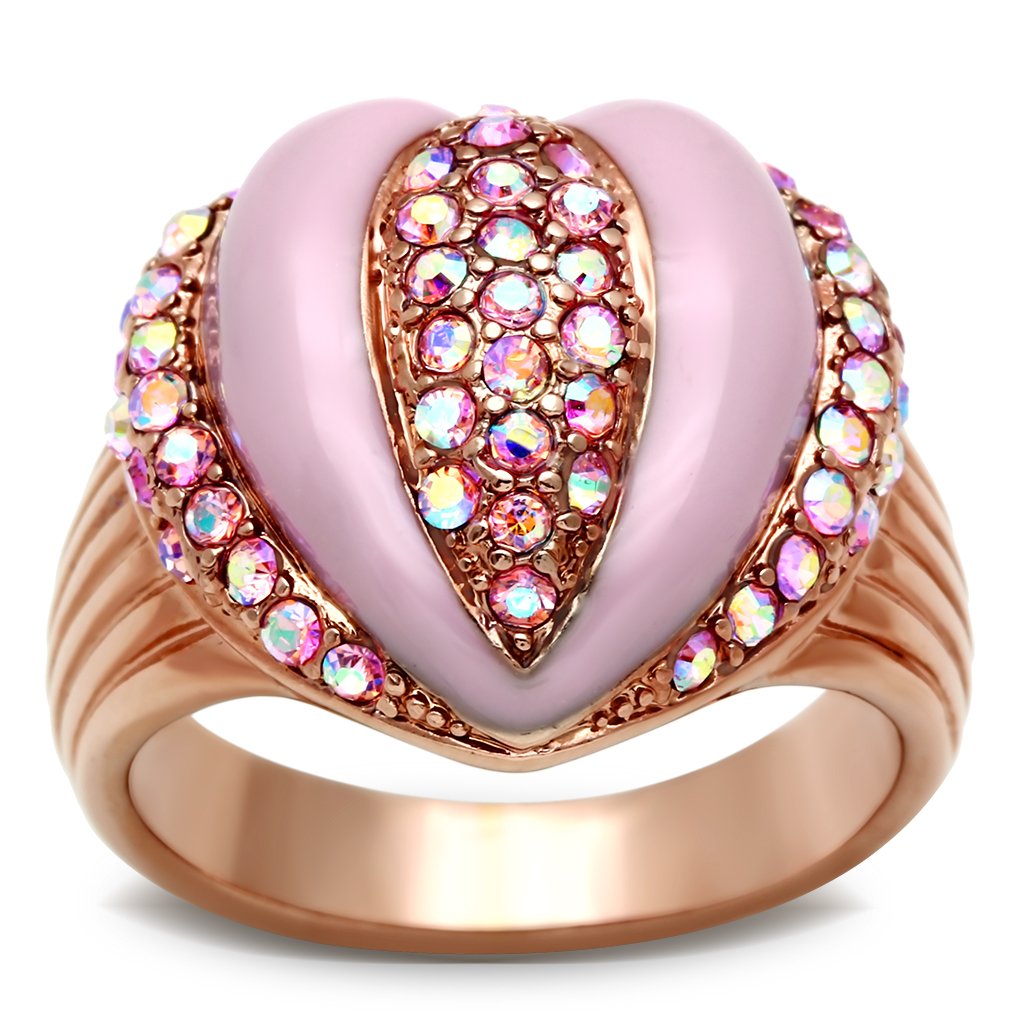 IP Rose Gold(Ion Plating) Brass Ring with Top Grade Crystal  in Light Rose
