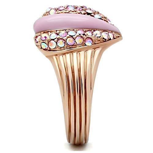 IP Rose Gold(Ion Plating) Brass Ring with Top Grade Crystal  in Light Rose