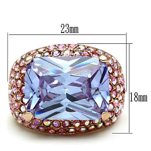 IP Rose Gold(Ion Plating) Brass Ring with AAA Grade CZ  in Light Amethyst