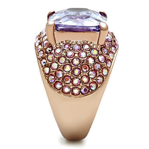 IP Rose Gold(Ion Plating) Brass Ring with AAA Grade CZ  in Light Amethyst