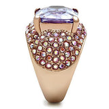 IP Rose Gold(Ion Plating) Brass Ring with AAA Grade CZ  in Light Amethyst