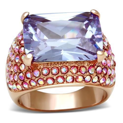 IP Rose Gold(Ion Plating) Brass Ring with AAA Grade CZ  in Light Amethyst
