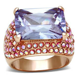 IP Rose Gold(Ion Plating) Brass Ring with AAA Grade CZ  in Light Amethyst