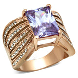 IP Rose Gold(Ion Plating) Brass Ring with AAA Grade CZ  in Light Amethyst