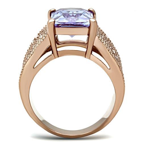 IP Rose Gold(Ion Plating) Brass Ring with AAA Grade CZ  in Light Amethyst